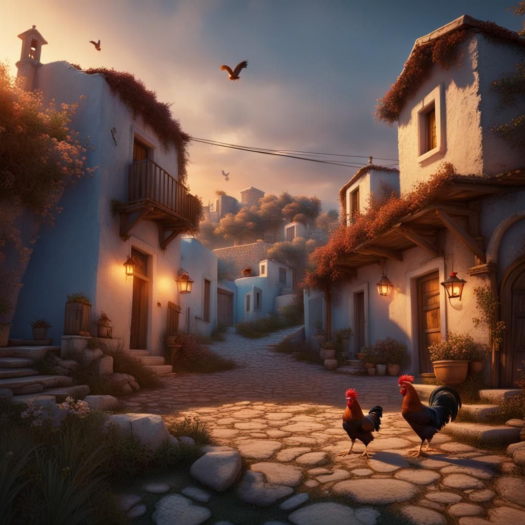 Greek Village at Dawn: A Matte Painting