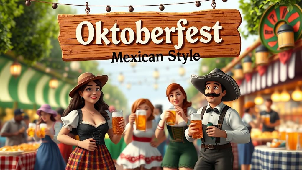 Oktoberfest with Mexican Flair: Cartoonish 3D Render