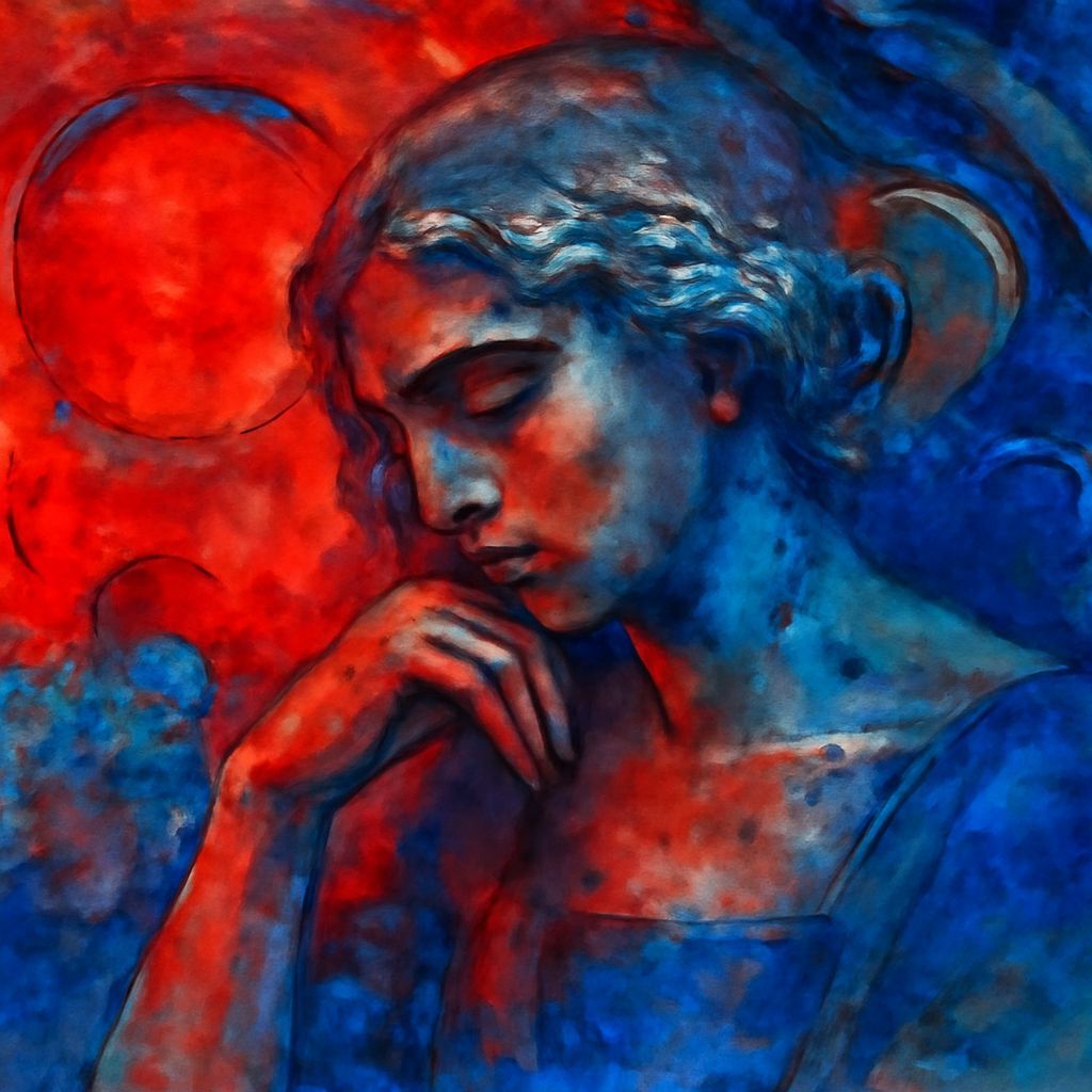 Abstract Watercolor Painting in Vermillion and Prussian Blue