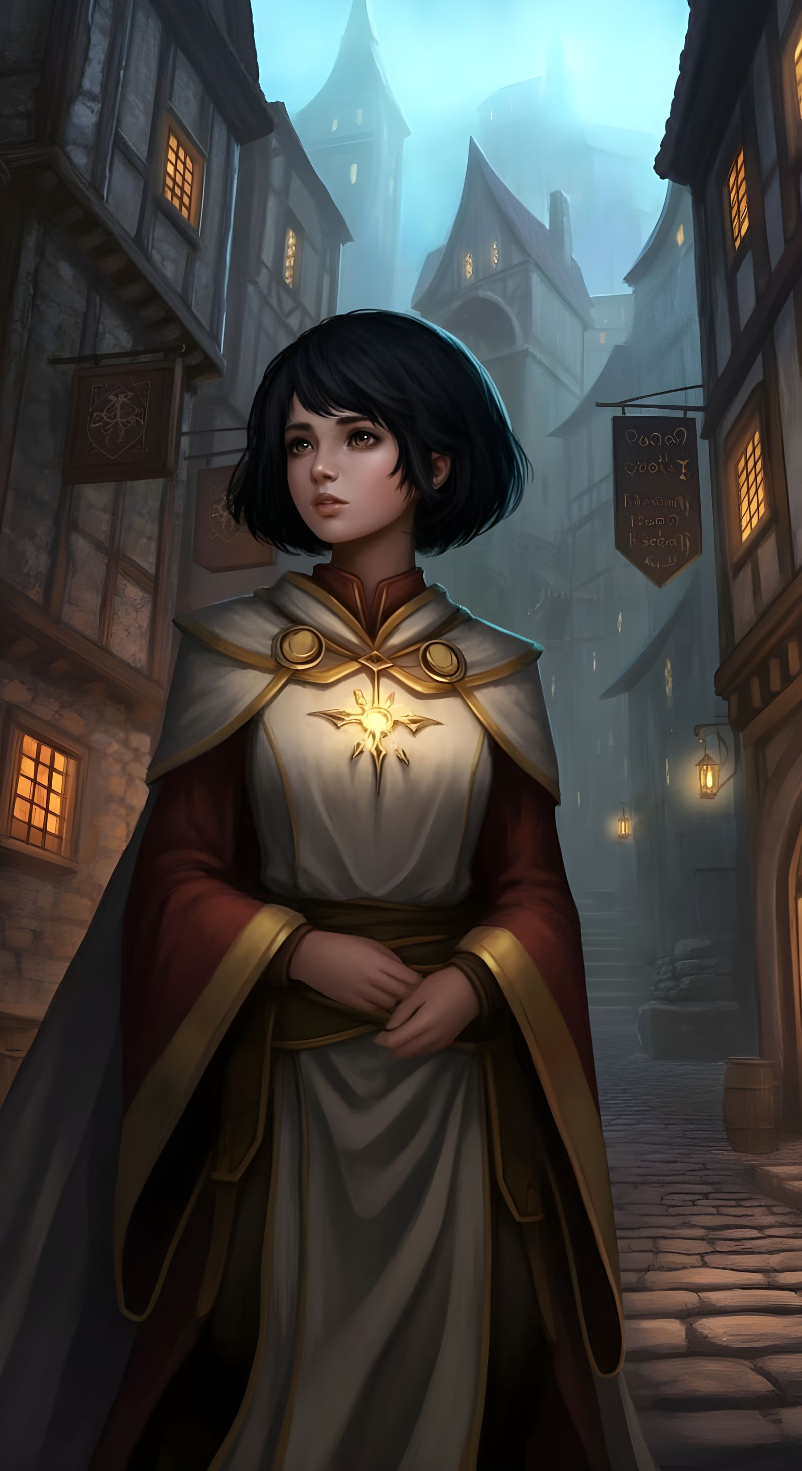 Young Cleric in Medieval City, D&D Style