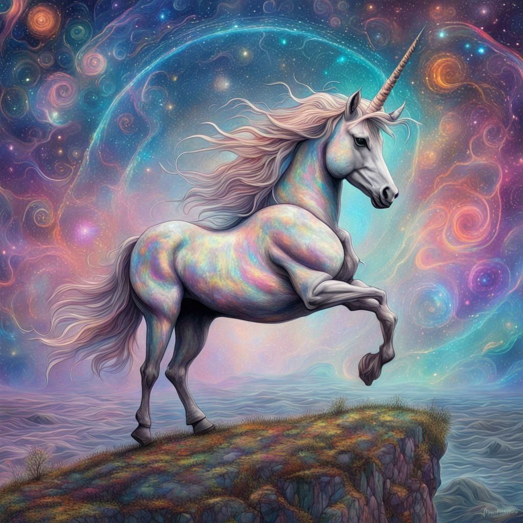 Cosmic Unicorn in Astral Holographic Illustration