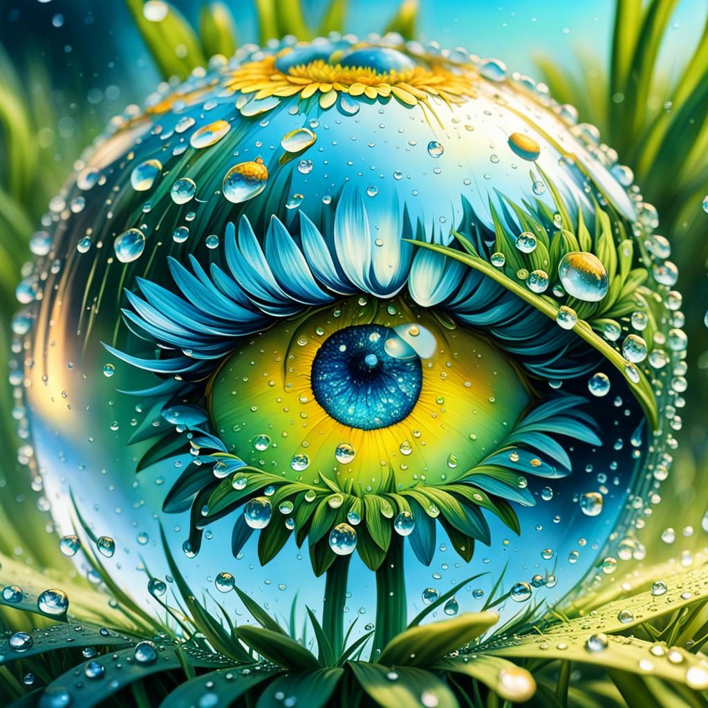Miniature World Reflected in Daisy Dewdrops