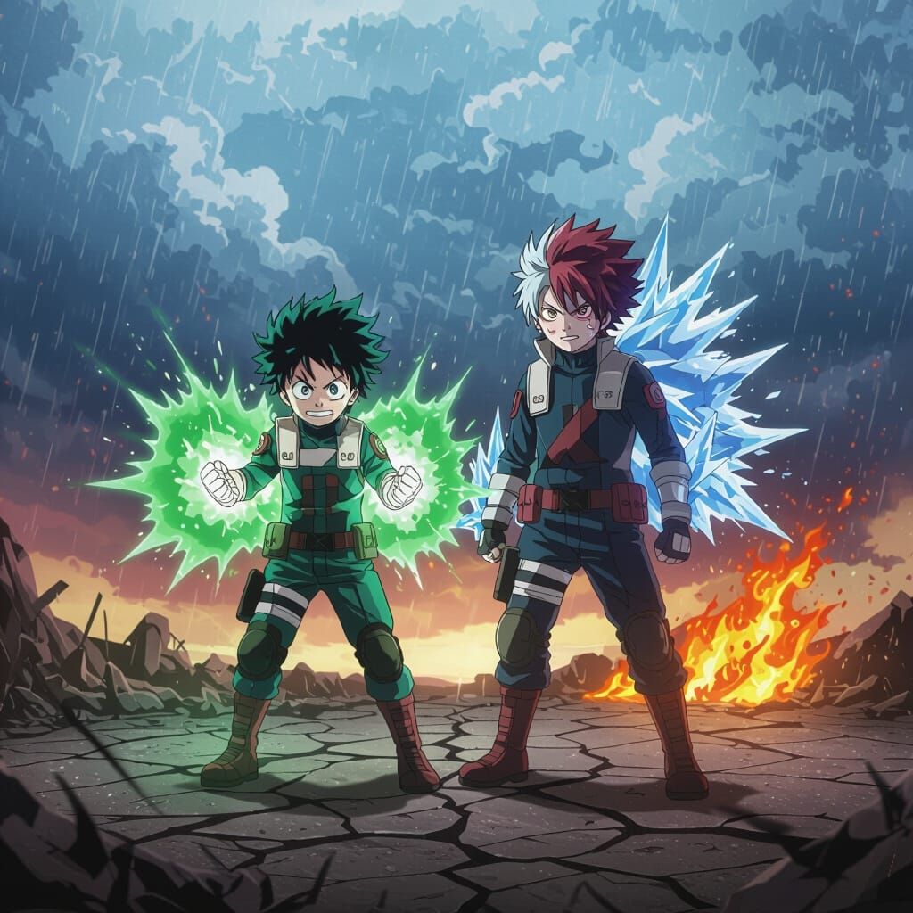 Deku vs Shoto Dynamic Anime Battle Scene