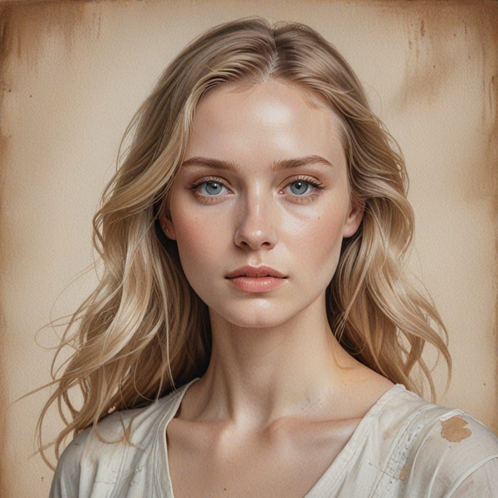 Monochrome Watercolor Portrait of a Serene Young Woman