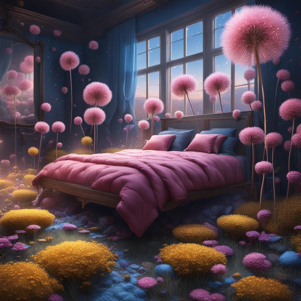 Dandelion Bedroom: A Fantastical Digital Painting