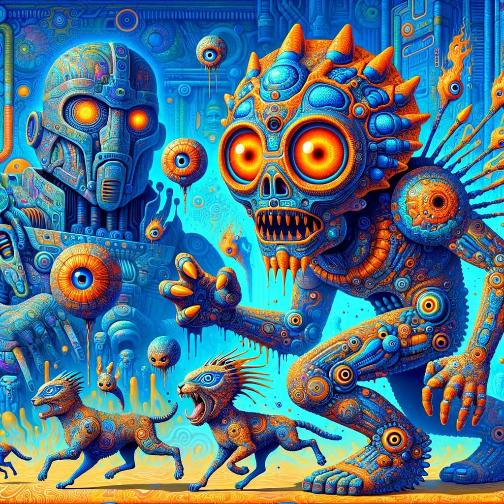 Psychedelic Alien Warlord with Mech Droid