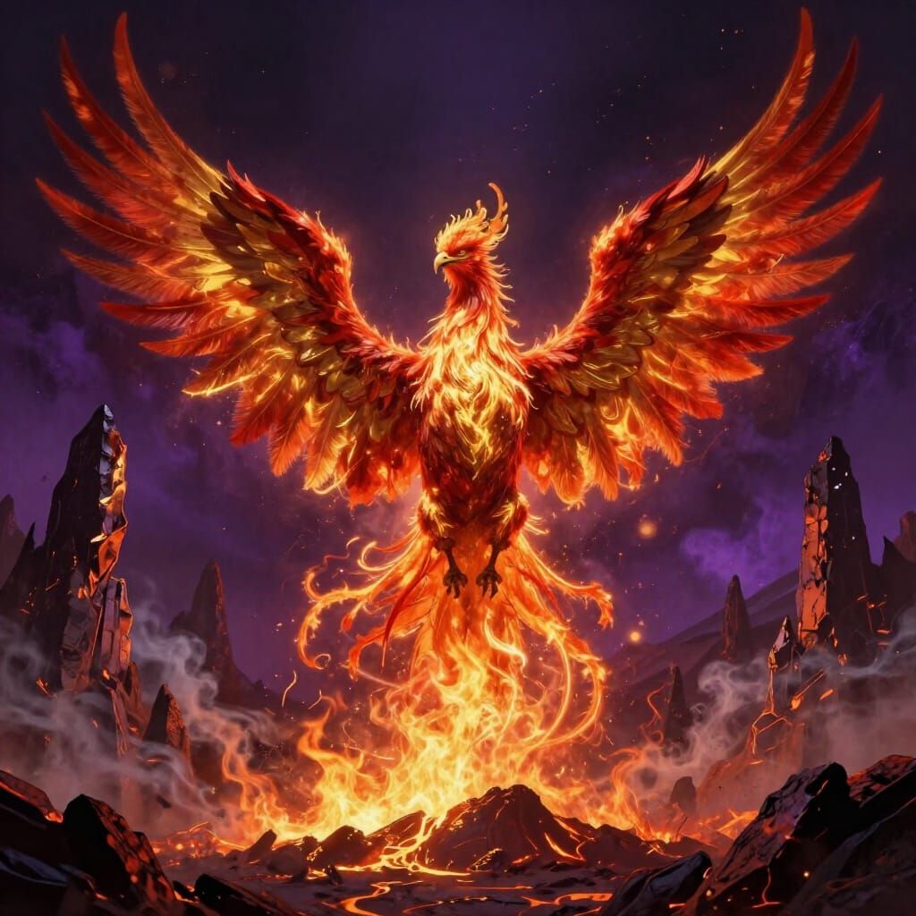 Majestic Phoenix Rises From Embers in Fantasy Art Style