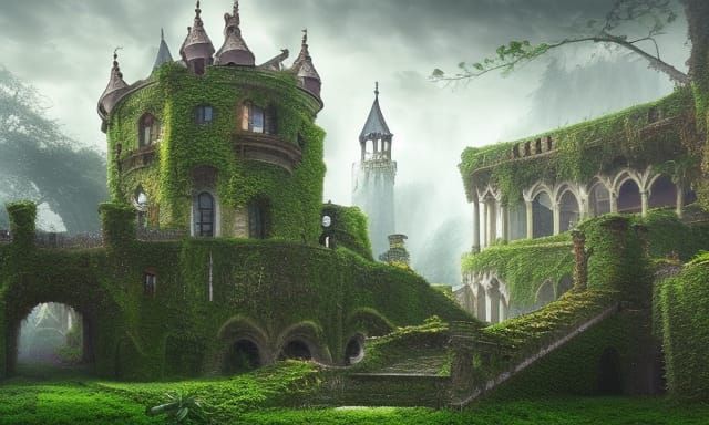 Ivy Covered Castle in Magical Overgrown Forest