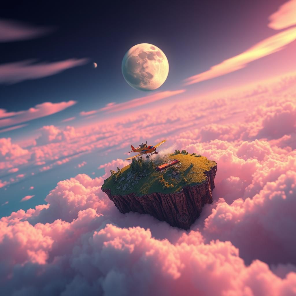 Rainbow Island Surfing Above the Clouds: Fantasy Art