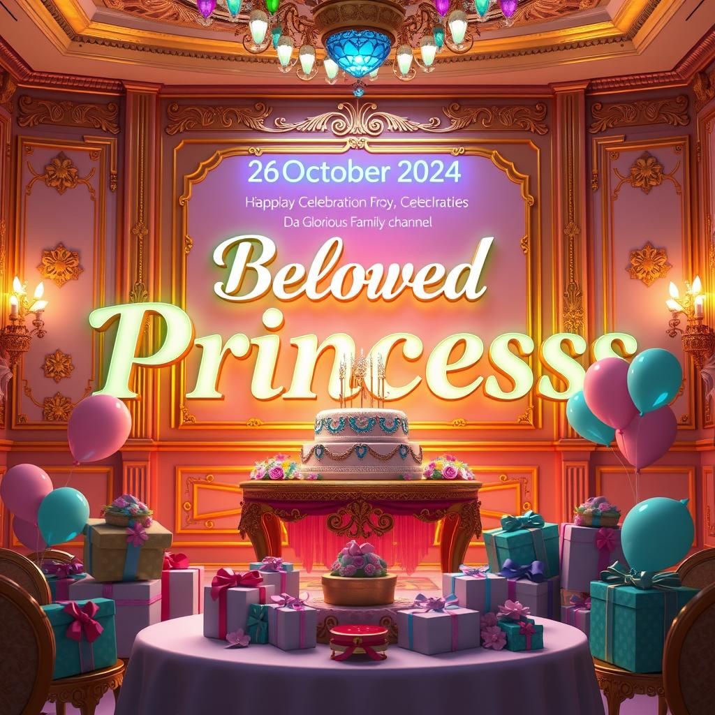 Princess Birthday Celebration in Opulent 3D Illustration
