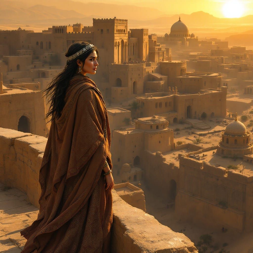 Rahab on Jericho Walls in Digital Matte Painting Style