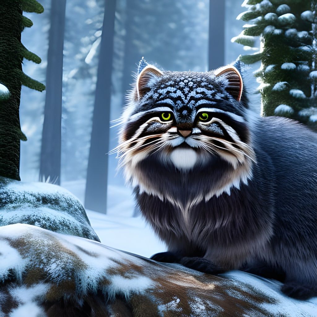 Pallas Cat in Frozen Forest: Digital Matte Painting