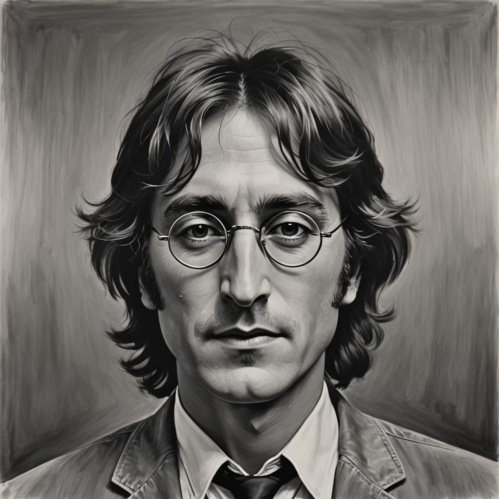 Hyperrealistic Charcoal Line Art: John Lennon Portrait