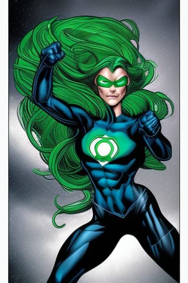 Female Green and Blue Lantern Comic Book Art