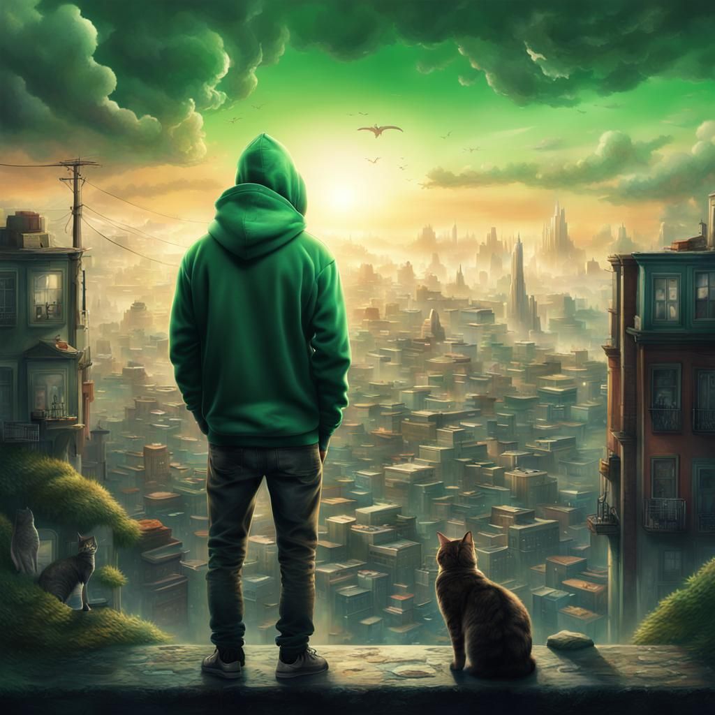Man and Cat Overlook City: Digital Matte Painting