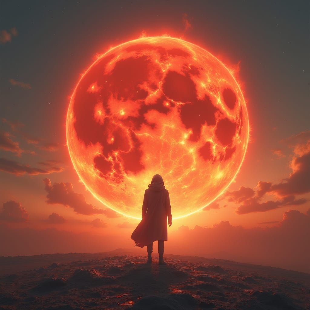 Dystopian Time Traveler on Barren Earth, Digital Painting