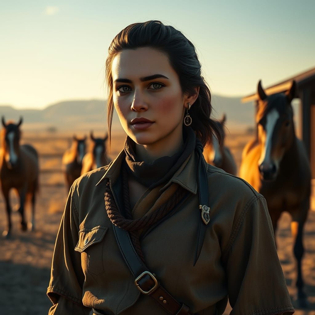 Mysterious Ranch Woman in Cowboy Regalia