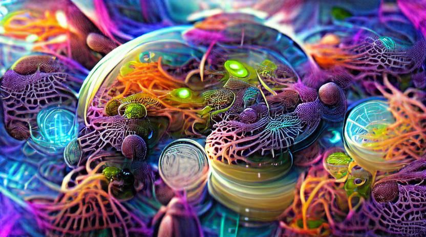 Hyperrealistic Petri Dish: Microscopic Bioluminescent Landsc...