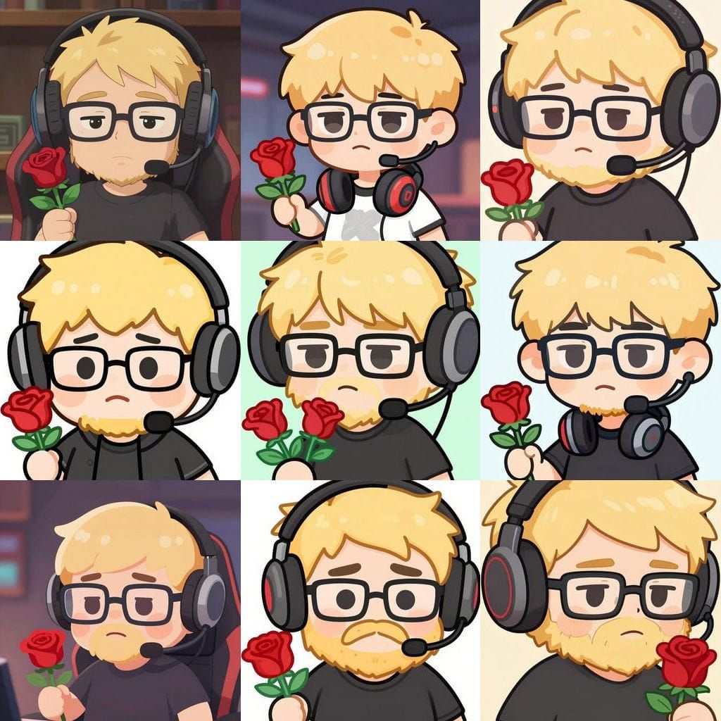 Sad Man with Beard Offers Rose in Chibi Style