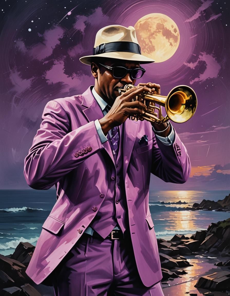 Jazz Trumpeter in Moonlight: Graffiti Art Style