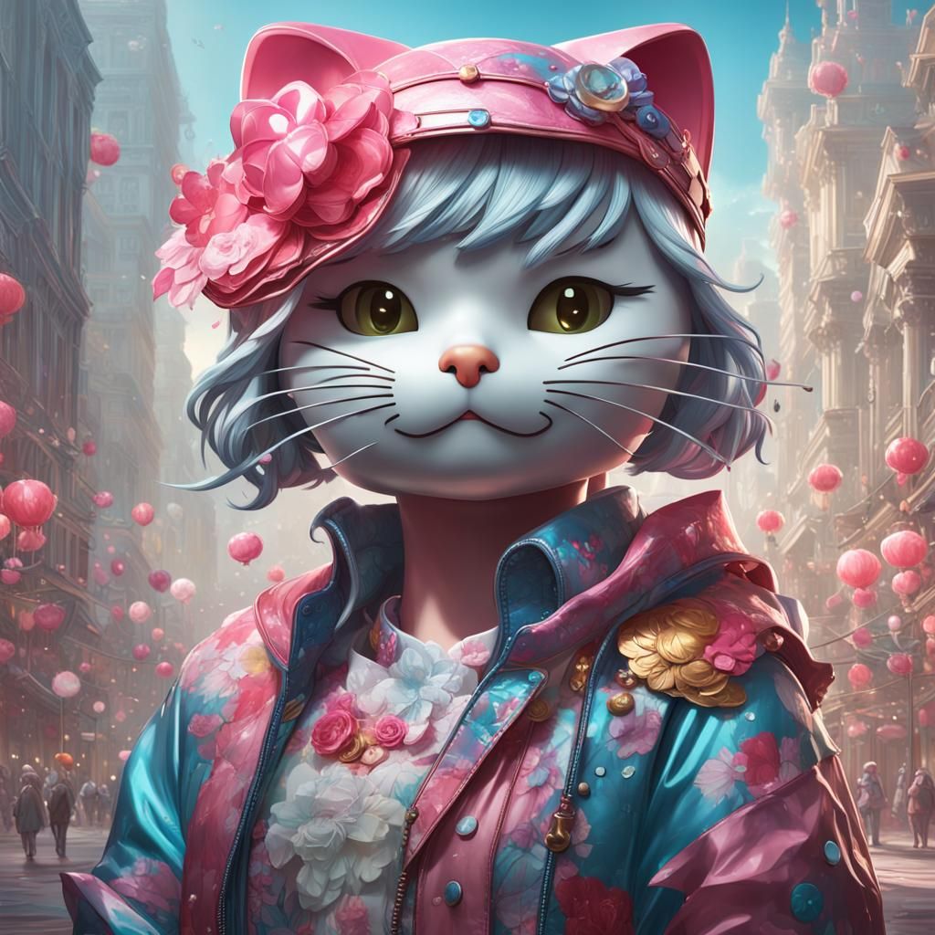 Hyperdetailed Hello Kitty Portrait in Art Nouveau Style