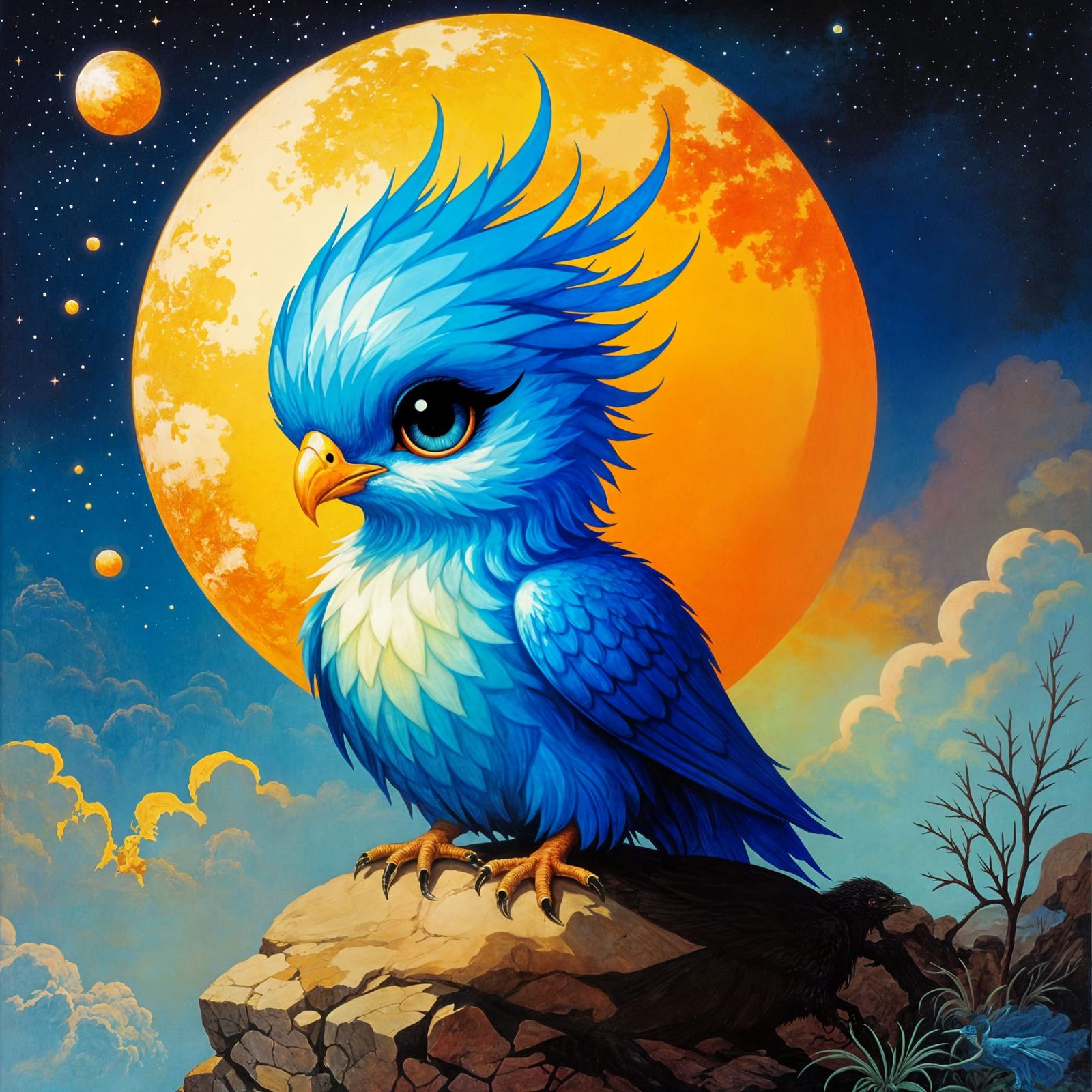 Blue Phoenix Newborn: 1970s Fantasy Illustration