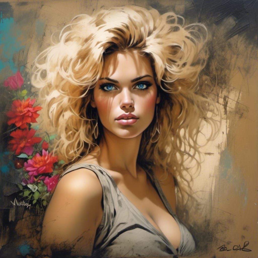 Boris Vallejo Style 80s Pinup on Papyrus