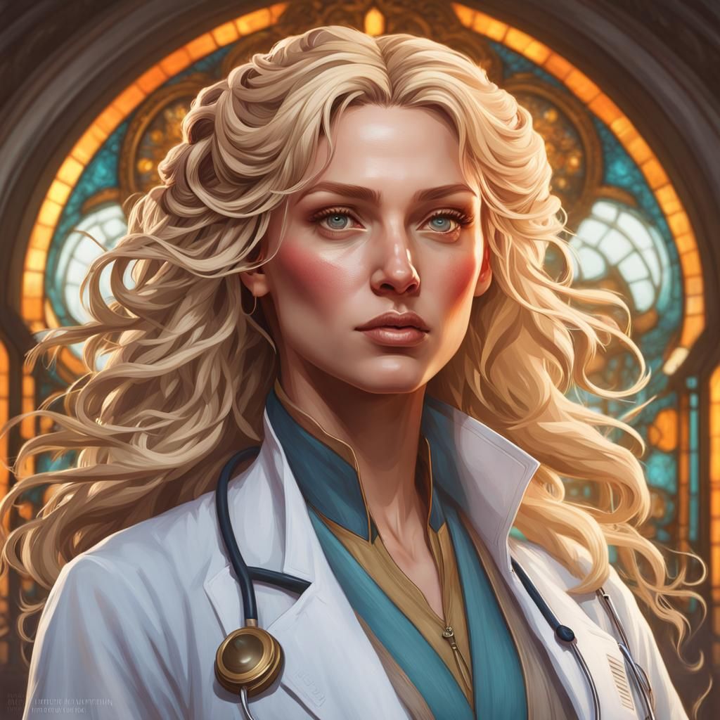 Female Doctor Portrait in Hyperdetailed Concept Art Style
