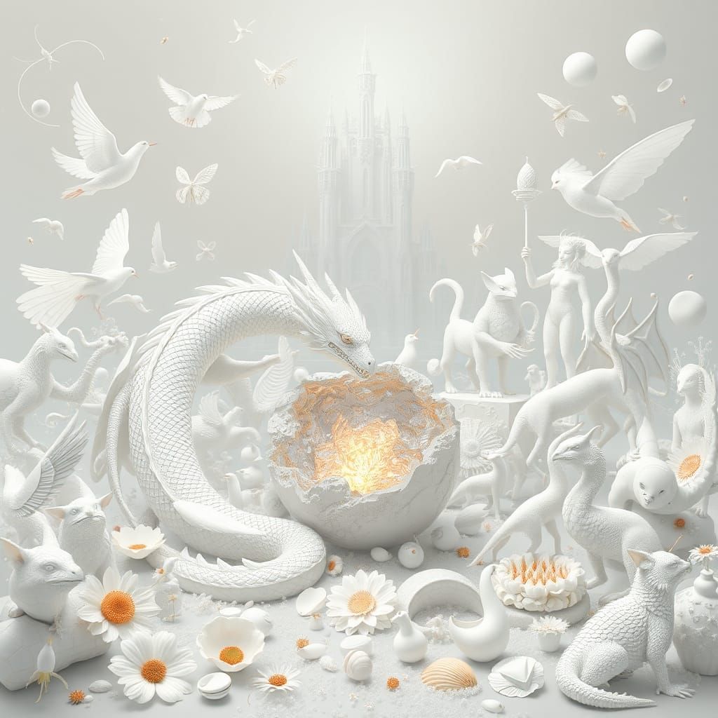 Surreal White Dragon Landscape as Digital Art