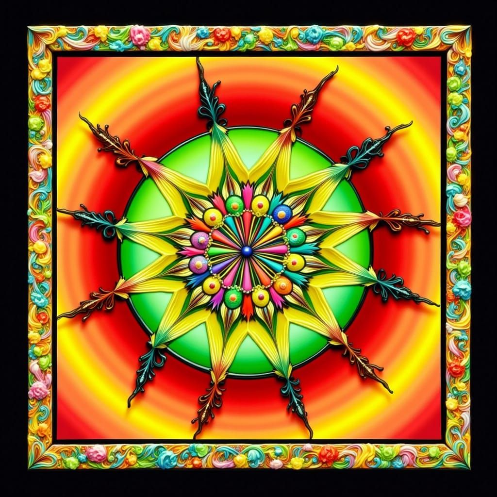 Vibrant Mandala Wheel with Lyrical Abstraction
