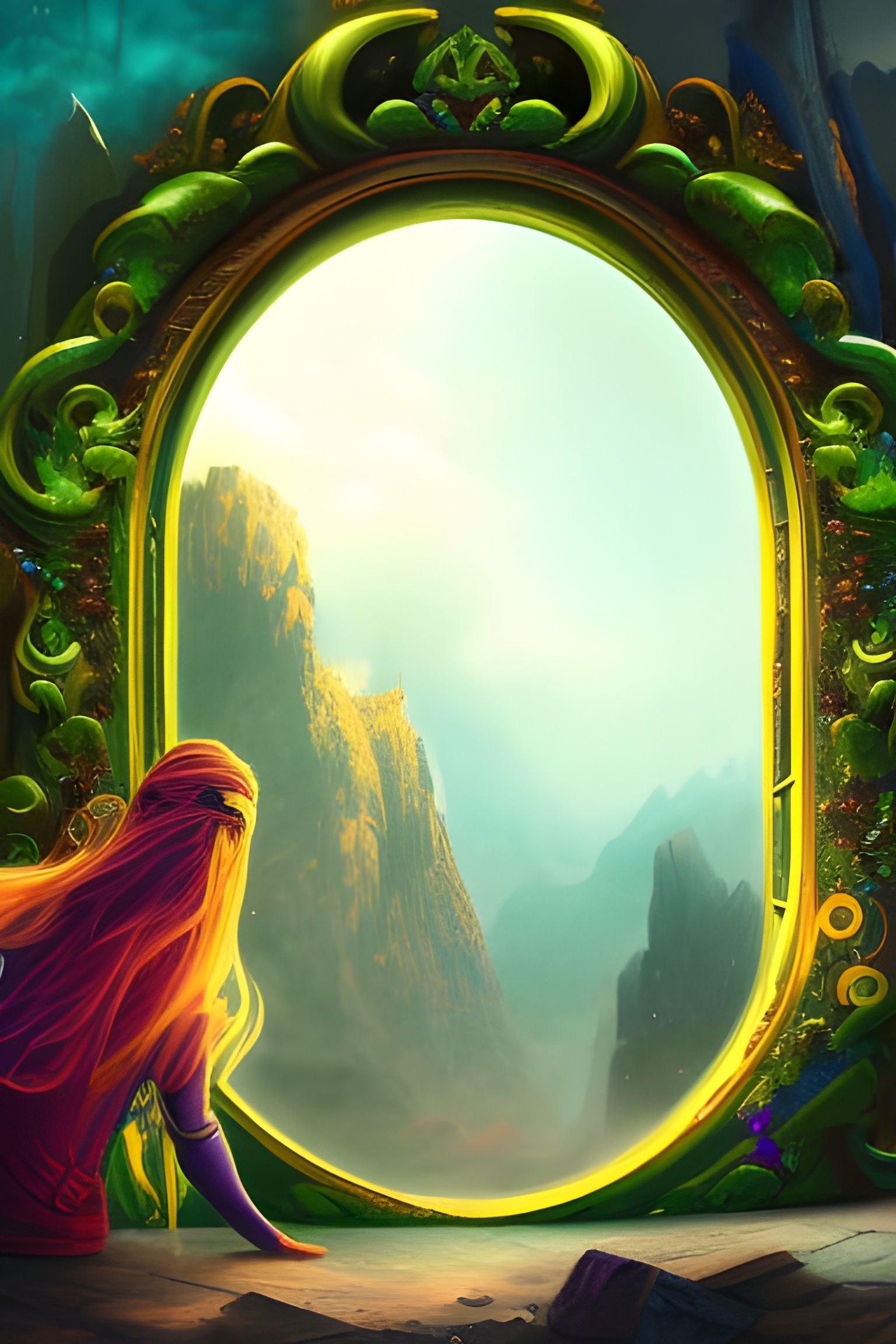 Magical Mirror Reflects Blossom World, Watercolour Art