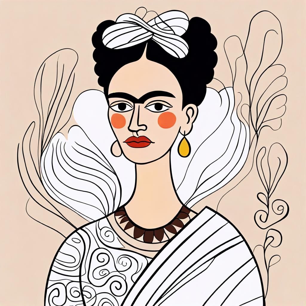 Matisse Style Frida Kahlo Minimalist Line Art