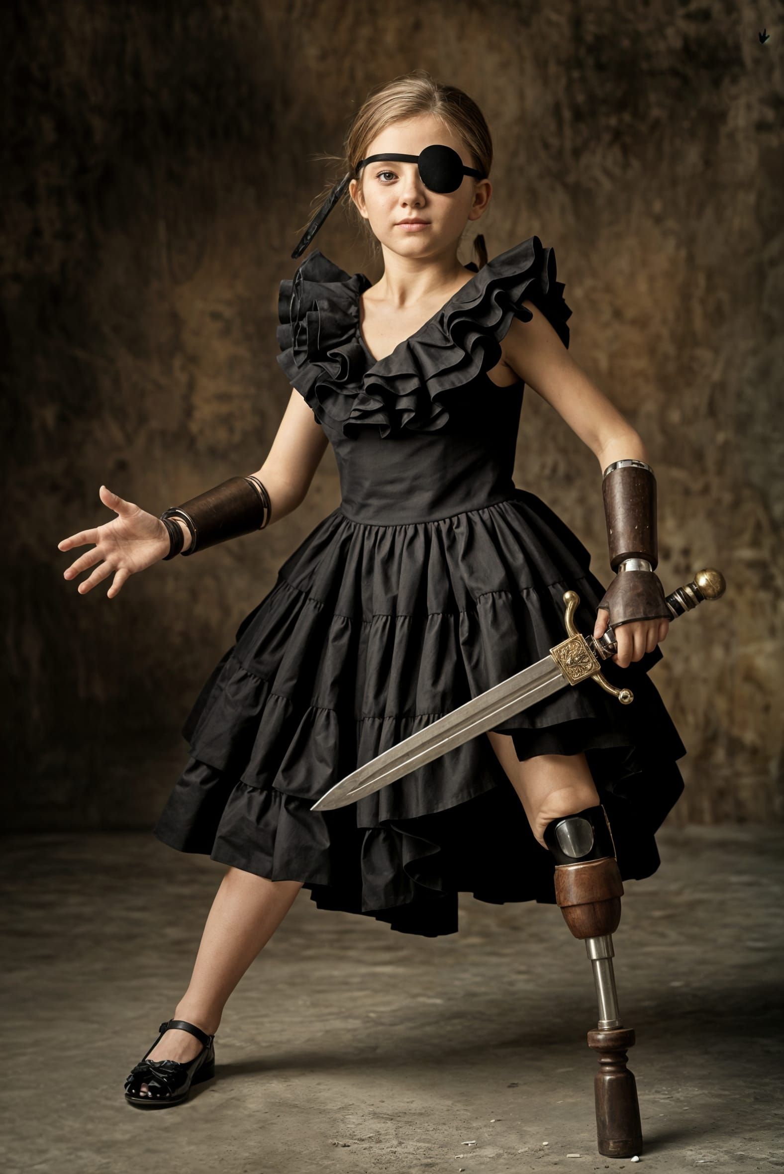 Pirate Girl Portrait with Prosthetic Leg in Fine Art Style