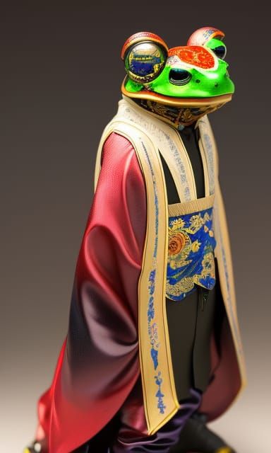 Victorian Cyberpunk Frog in Kimono: 8k Concept Art