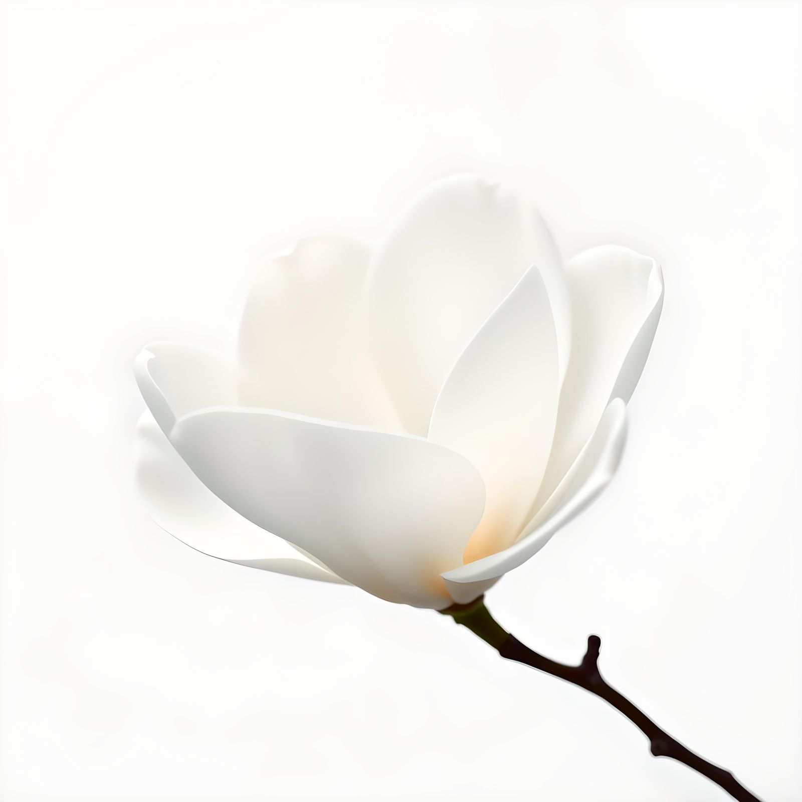 Hyperrealistic White Magnolia on White Background
