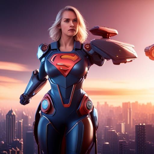 Supergirl Mecha with Laser Eyes in Graffiti Art Style