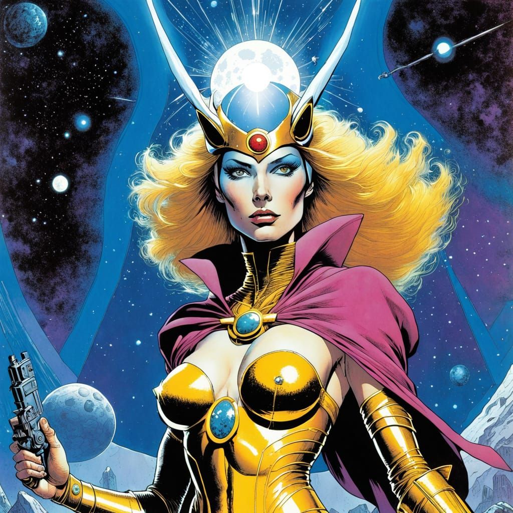 Celestial Aurora Jubilee in Retro Sci-Fi Comic Style