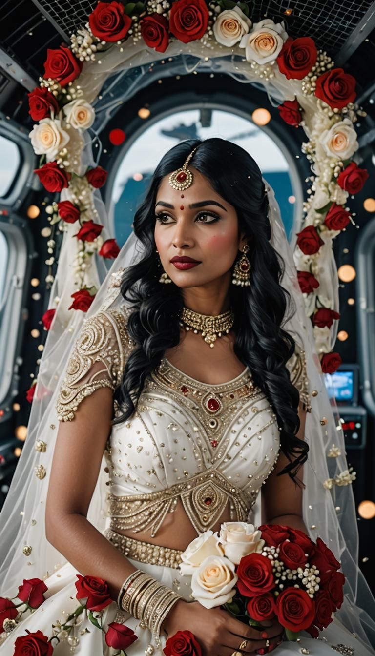 Futuristic Indian Bride with Roses in Space