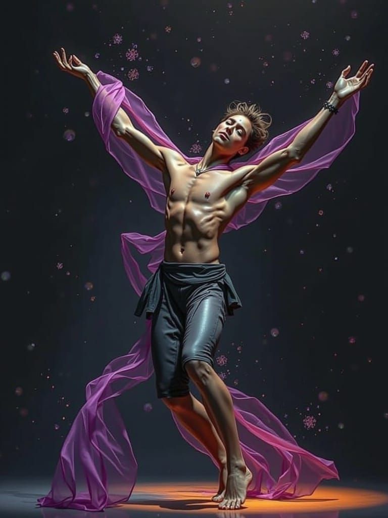 Ethereal Masculinity in Motion: A Dancer's Fleeting Moment