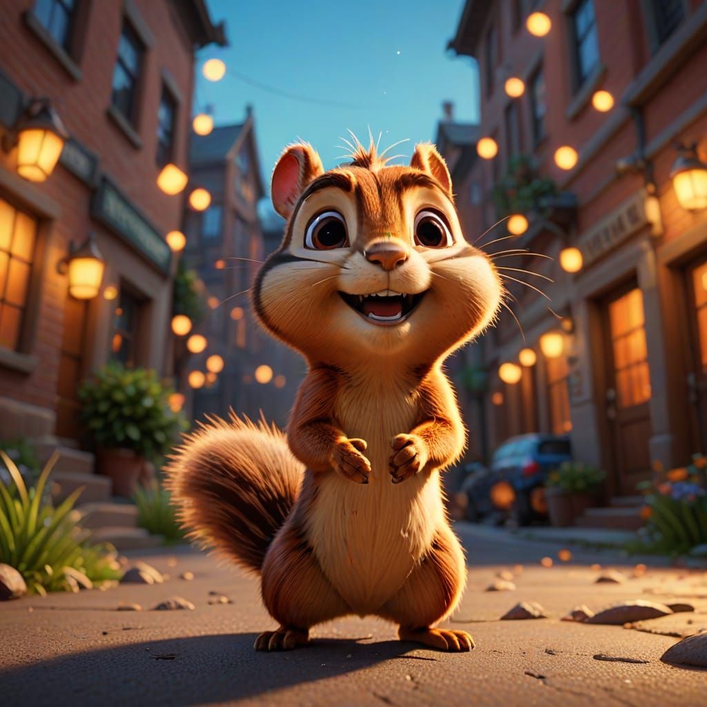 Surreal Chipmunk Magic in a Vibrant Cityscape