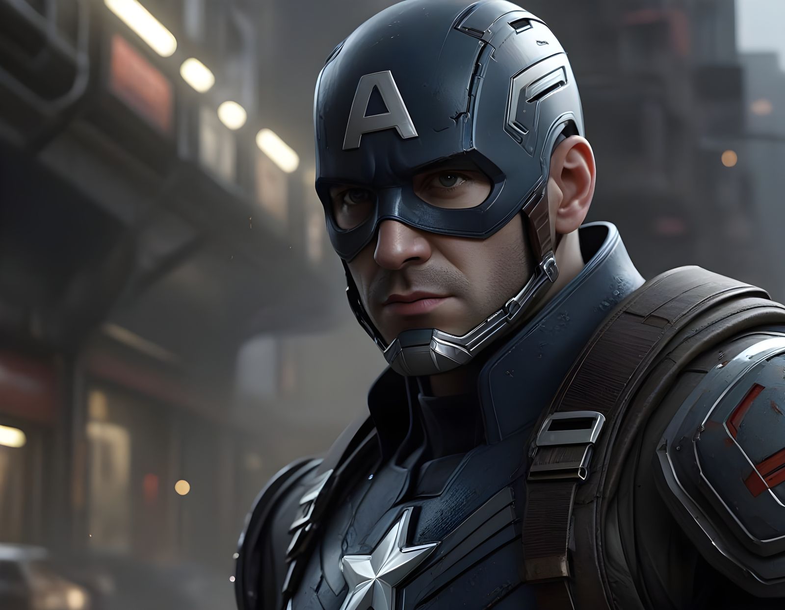 Captain America in Hyperrealistic Cyberpunk Armor