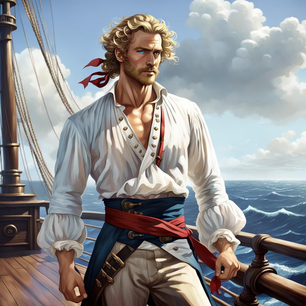 Brooding Pirate on Deck in Baroque Painting Style