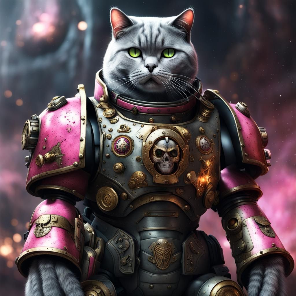 Cat in pink power armor