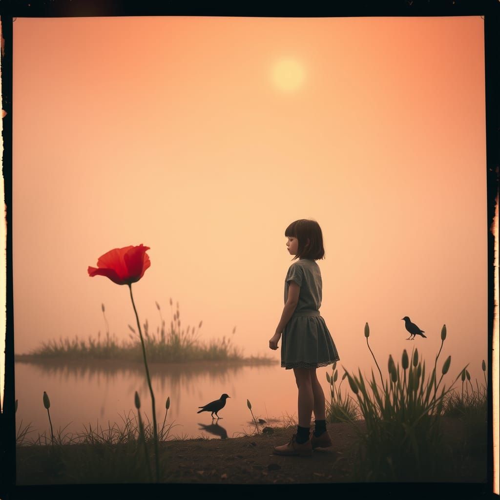 Girl Sees Alien Reflection in Polaroid Style