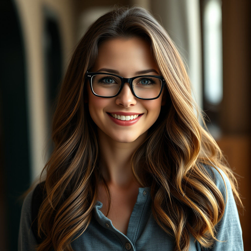 Warm Portrait of Woman with Glasses in Film Style