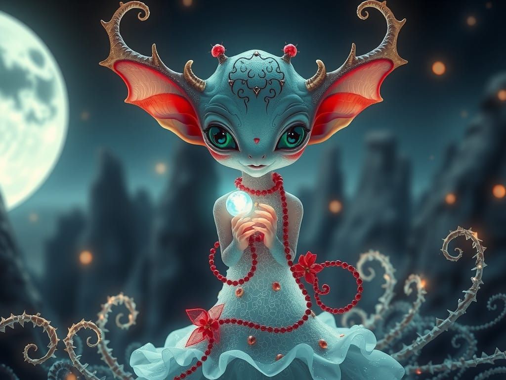 Ethereal Alien Maiden Makes Lunar Offering in Dreamy Cosmic...