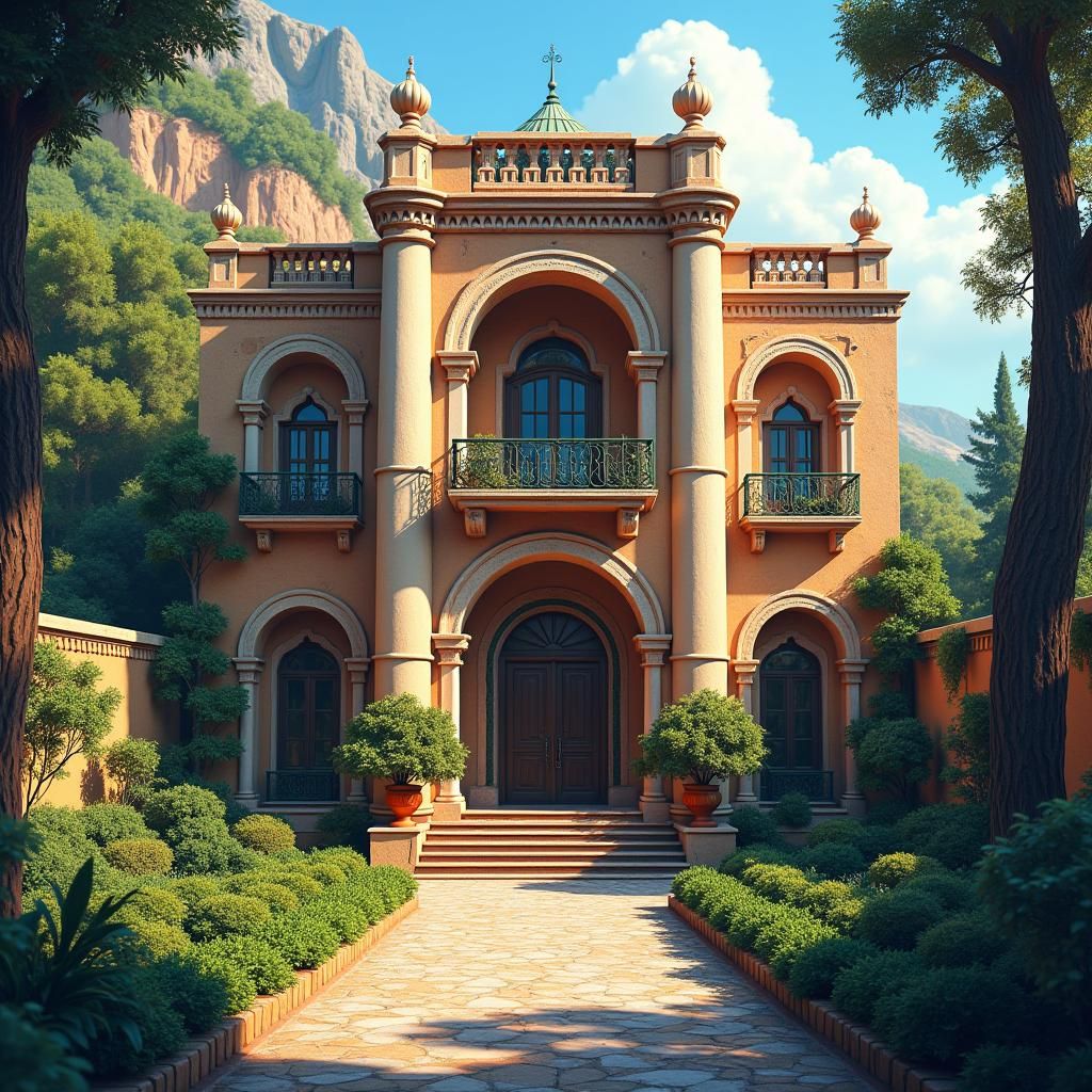 Byzantine House in Mediterranean Landscape, Matte Painting