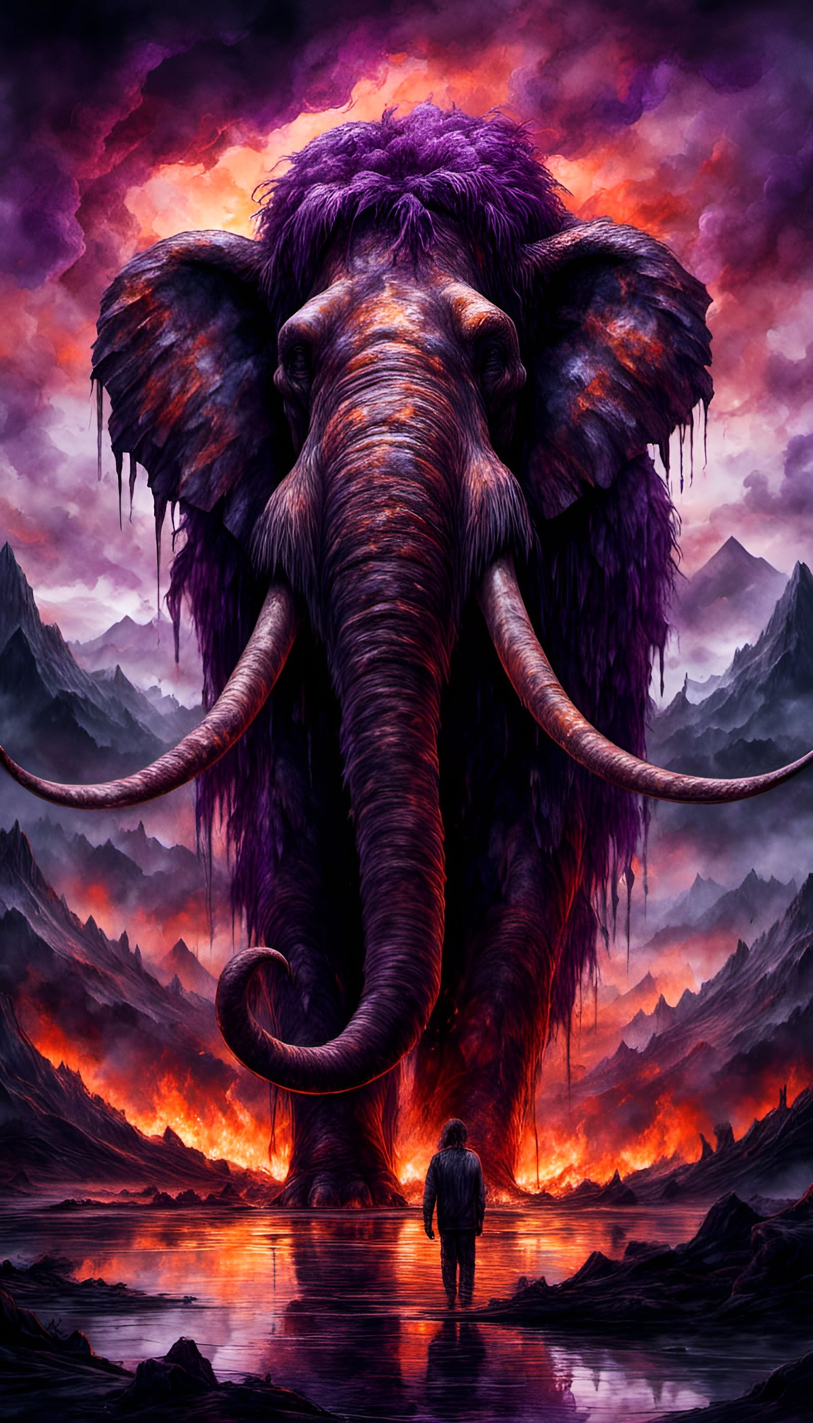 Zombie Mammoth Double Exposure Portrait in Fire