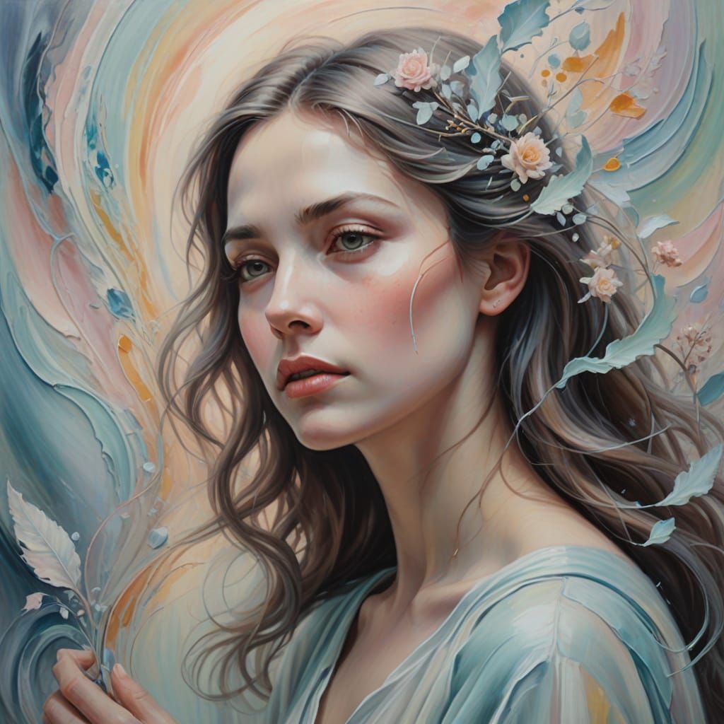 Dreamlike Oil Painting of a Woman's Self-Reflection