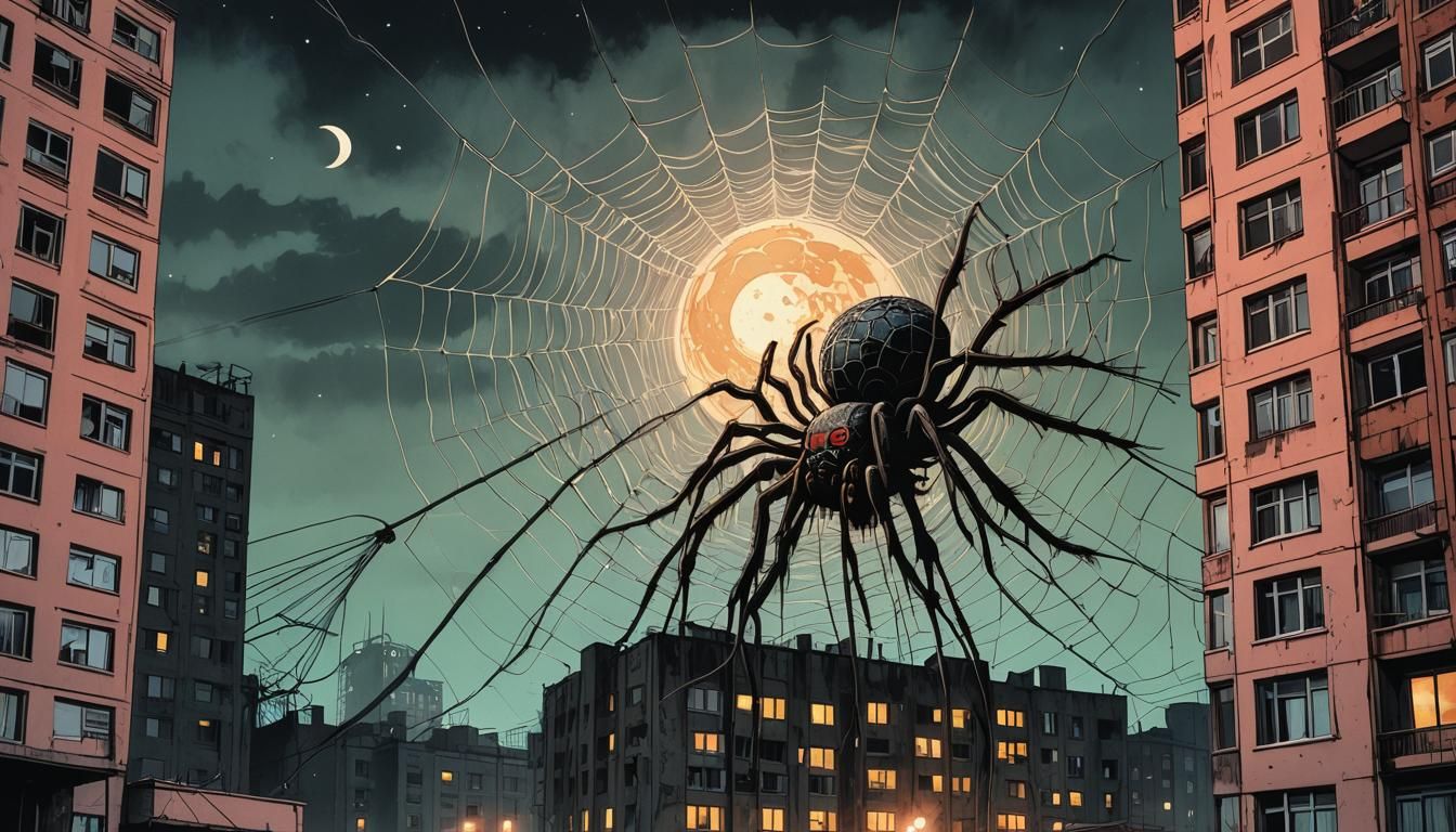 Moon Spiders Weaving Webs in Chernobyl, Comic Book Art